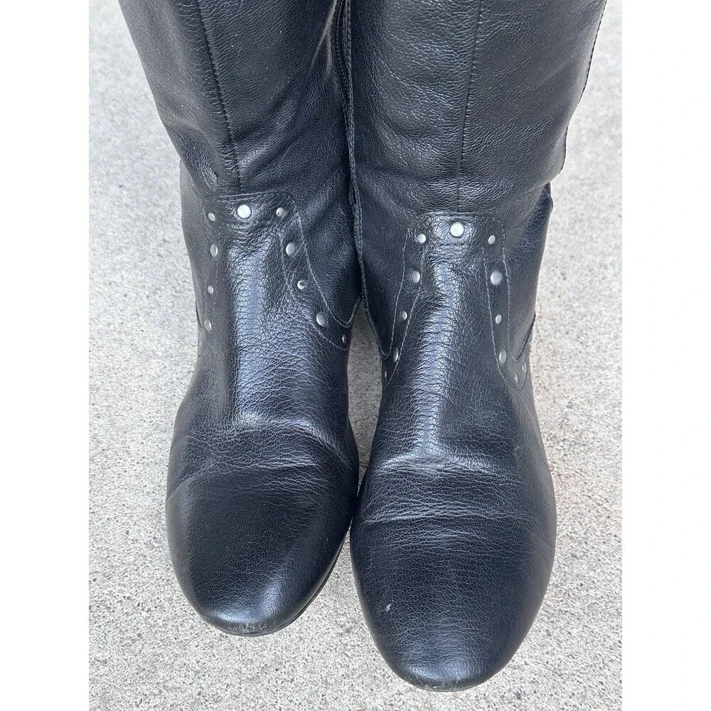Born Women's Black Leather Tall Riding Boots Studded Trim Side Zip US 10